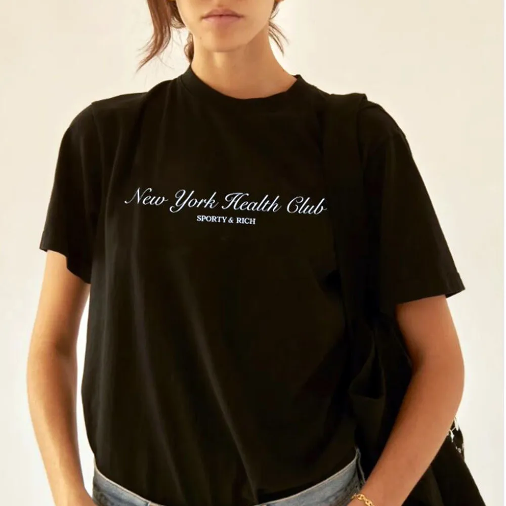 New York Health Club Letters Printing Cotton T Shirts Female Summer Fashion Casual Tops Tees Vintage Style 90's Basic Shirts