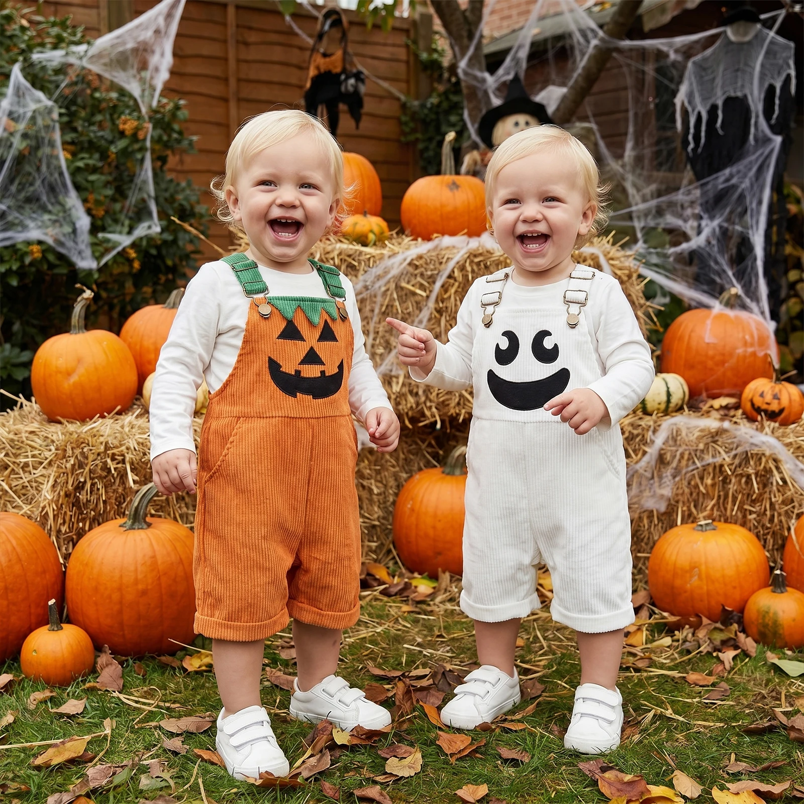 1-7Y Little Boy Halloween Costume Ribbed Sleeveless Corduroy Jumpsuit with Pockets Kids Halloween Playsuits Overalls Outfits