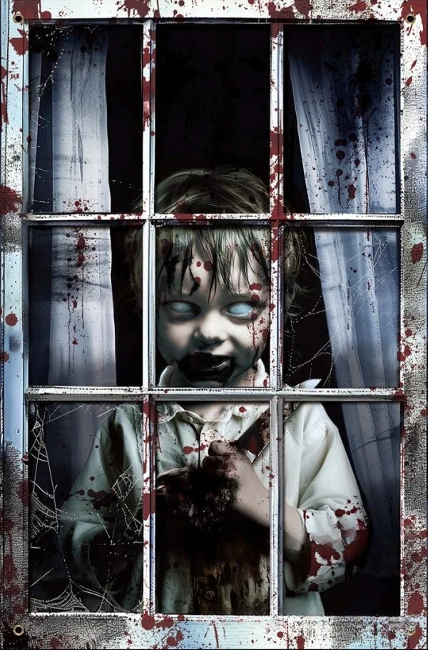 Couverture de fenêtre d'halloween de 120cm, rideau fantôme de terreur, bannière de fenêtre de maison, fantôme de sang, maison hantée, accessoires de décoration de fête à thème