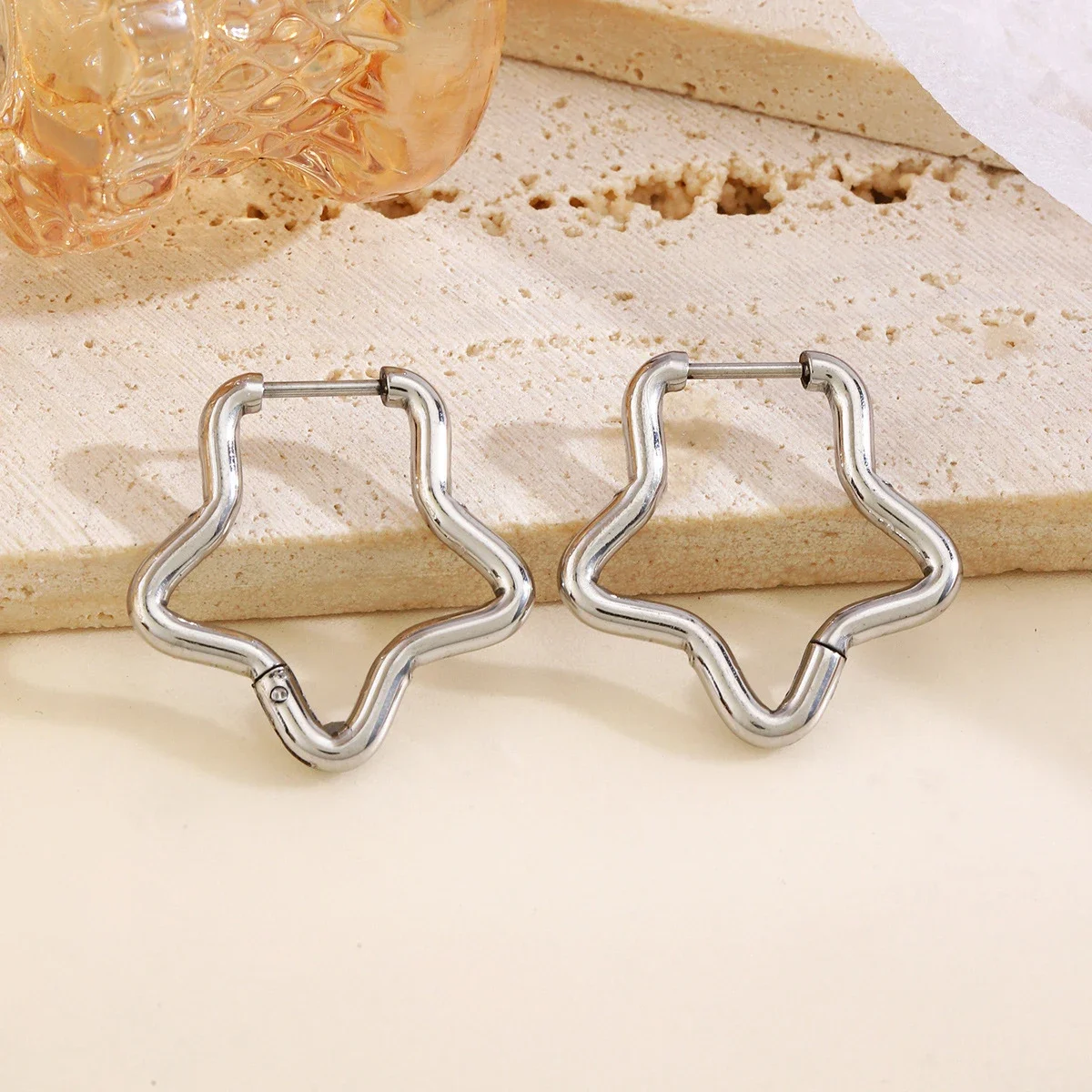 

1Pairs Fashion Stainless Steel Triangle Heart Star Circle Hoop Earrings Set for Women Men Ear Stud Piercing Jewelry Gift