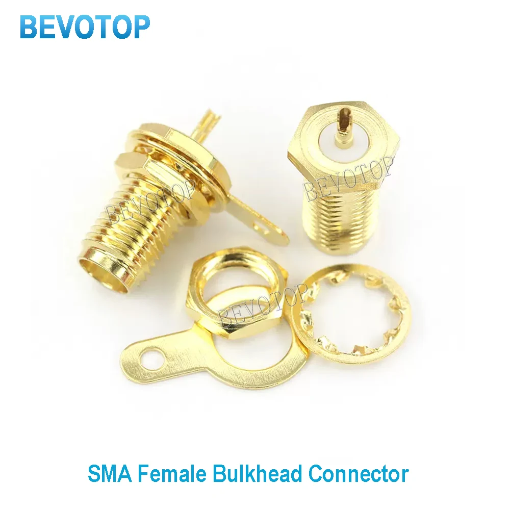 10PCS/lot NEW SMA Female Jack Nut Bulkhead with Handle Gold Plated SMA Soldering RF Connector for RF1.13 Cable BEVOTOP