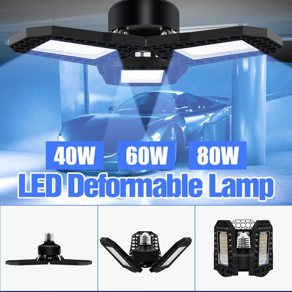 UFO LED Light E27 Deformable LED Garage Light 40W 60W 80W LED Bulb 220V Folding Lamp E26 Warehouse Industrial Lighting 110V 2835