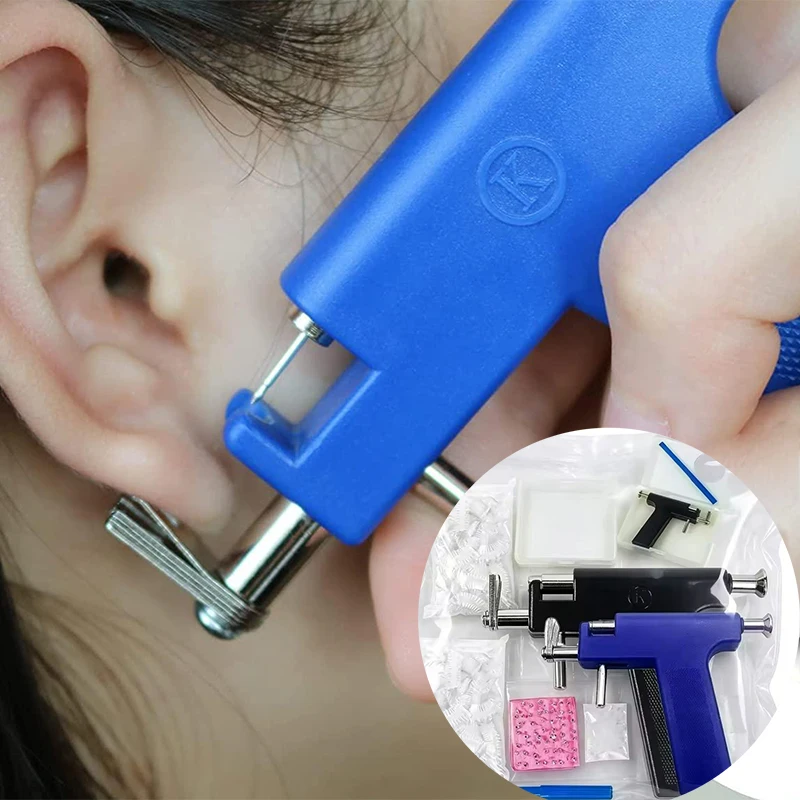 1set Professional Ear Piercing Gun Tool Set Ear Studs Steel Ear Nose Navel Body Piercing Gun Unit Tool Kit Safety Pierce Tools