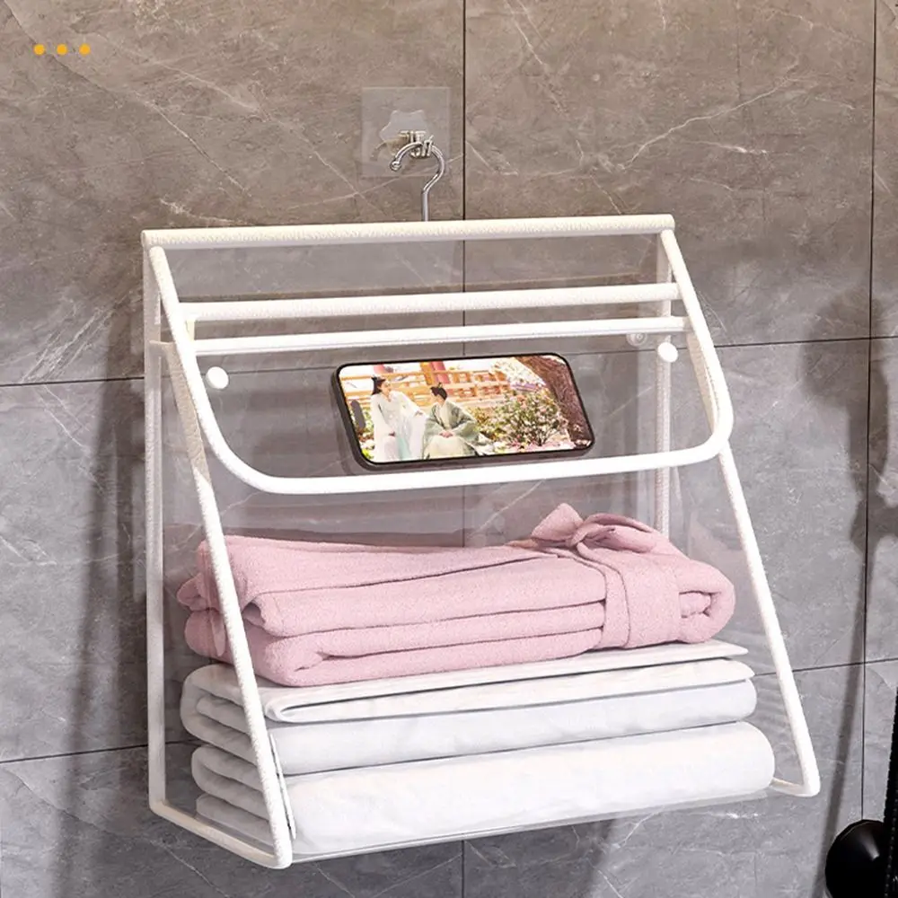 Foldable Hanging Bathroom Storage Bag Wall Mounted Phone Holder Bathroom Cosmetic Pouch Hanging Hook Waterproof