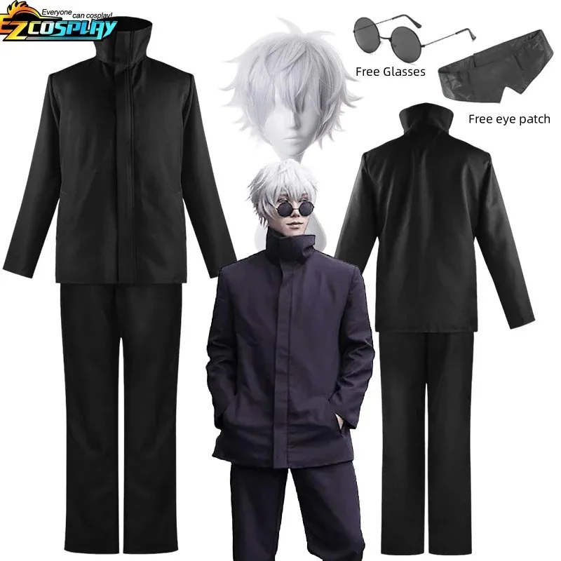 2025 Anime nuevo Jujutsu Kaisen Gojo Satoru Cosplay disfraz parche en el ojo pelucas gafas traje disfraces de Halloween para hombres ☆ wrl ☆