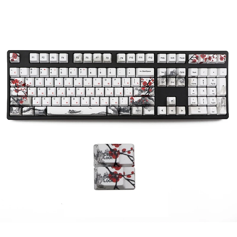 

Russian Wangjiang Plum Blossom PBT Five sides Dye-subbed 110 Keys OEM Profile Russian Keycap for Diy Mechanical Keyboard Keycaps