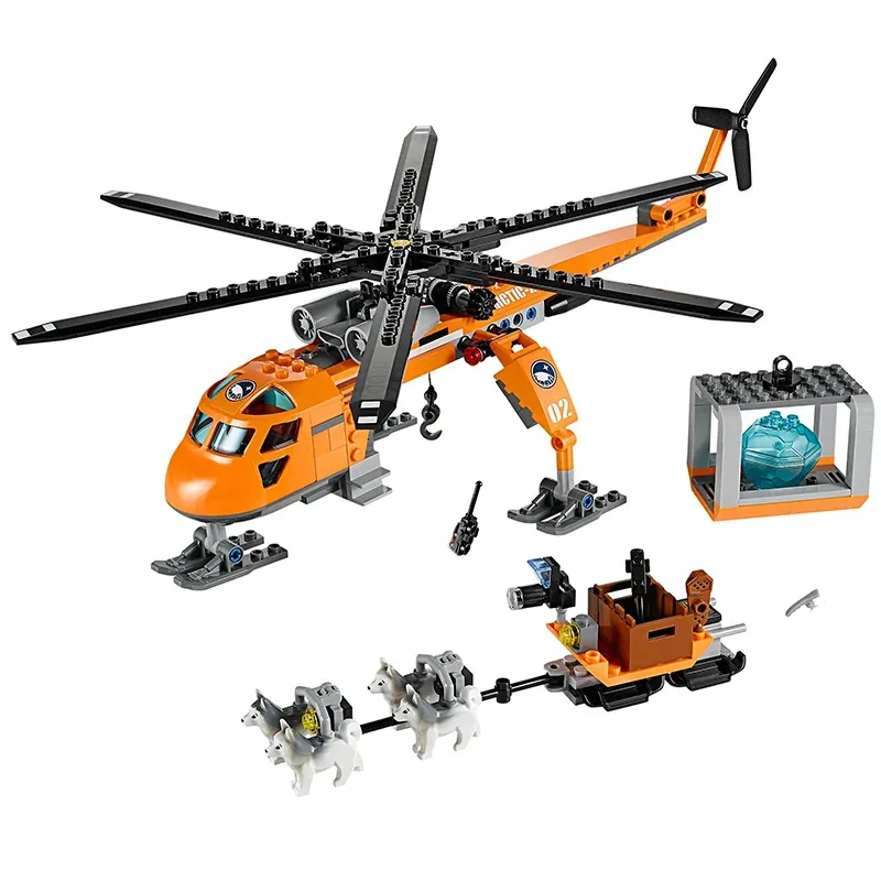 Compatible MOC Sets City Series Building Blocks Arctic Helicrane Aircraft Husky Dog Children's Toys Assembling Gifts 60034