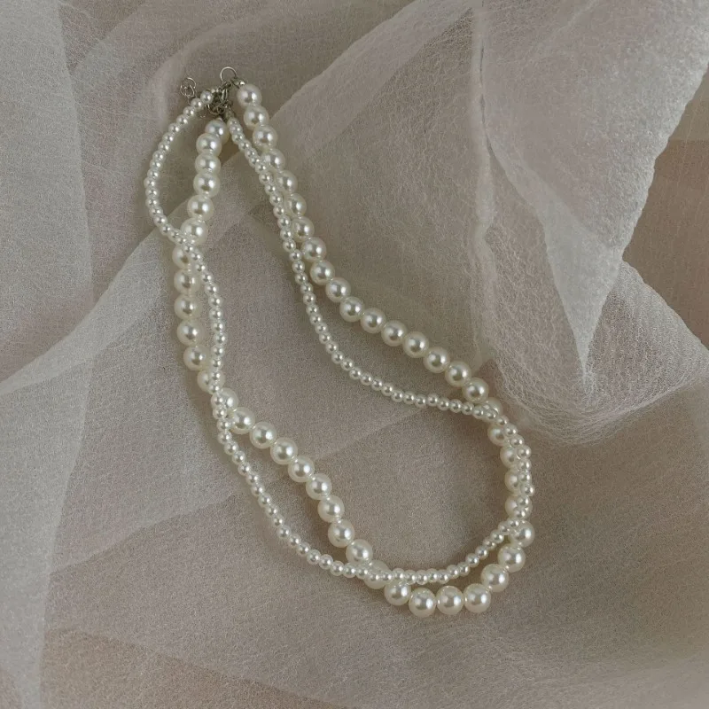 New Elegant Pearl Beaded Choker Necklace Ladies Exquisite Double Layer Clavicle Chain Necklace Jewelry For Ladies Gift