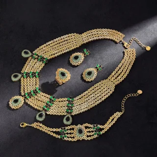 HIBRIDE 2025 High Quality Luxury Green Necklace Earrings Bracelet Womens Dress Decorative Jewelry Wedding Holiday Gift S-1064