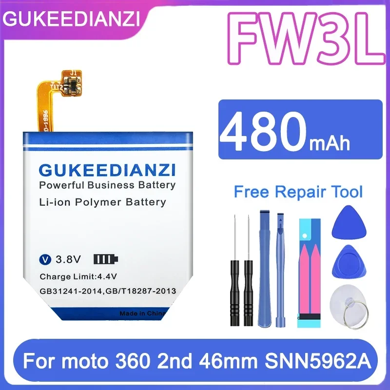 

GUKEEDIANZI Replacement Battery FW3L FW3S 480mAh 600mAh for Moto 360 Moto360 2nd 46mm 42mm Watch SNN5962A Batterij