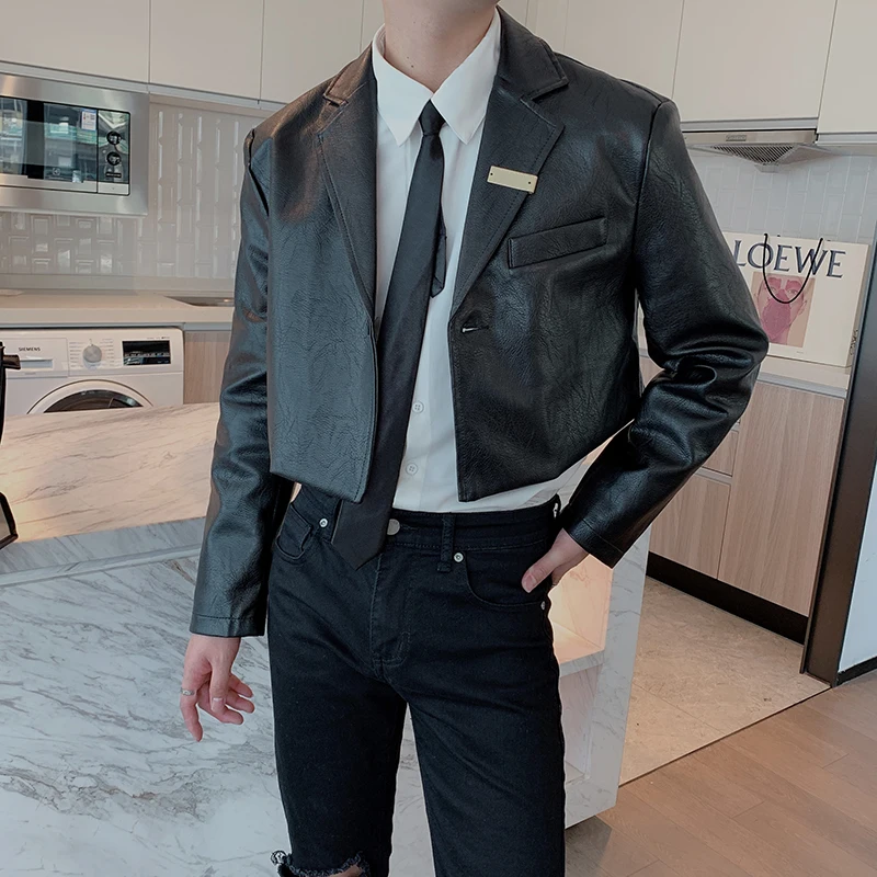 

Кожаная куртка мужская повседневная в корейском стиле, модная осенне-зимняя утепленная длинная свободная куртка