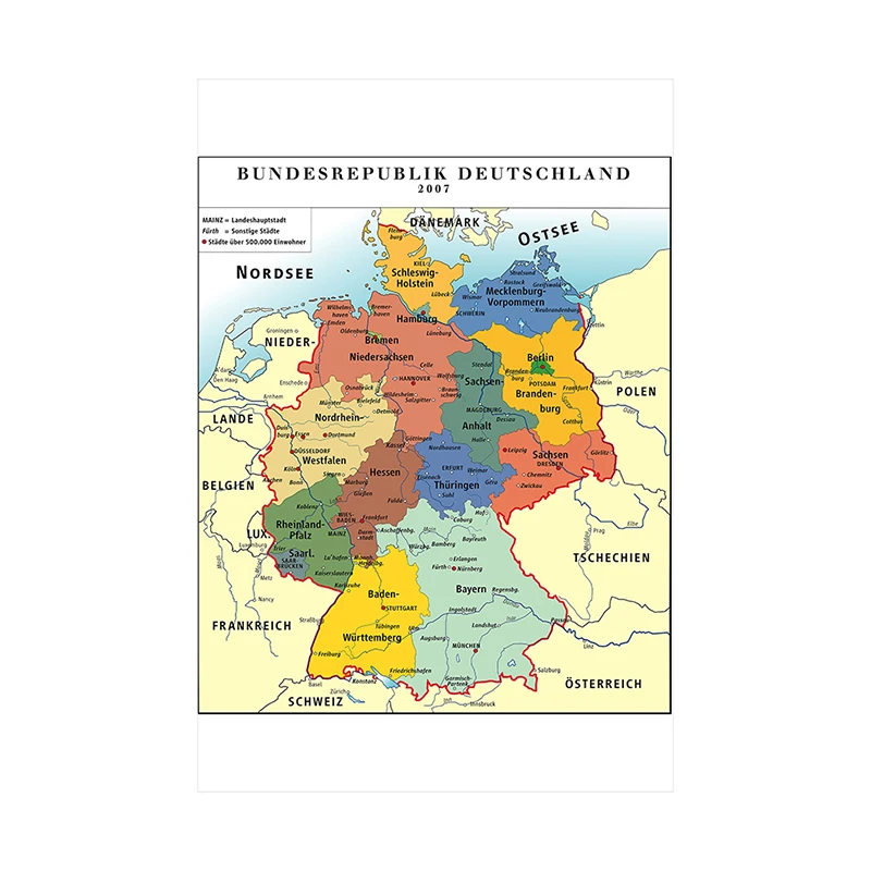 42*59cm mapa niemiecki ściana bez ramki mapa w niemieckim włóknina płótno malarstwo dekoracyjny plakat bez ramki drukuj dekoracja wnętrz