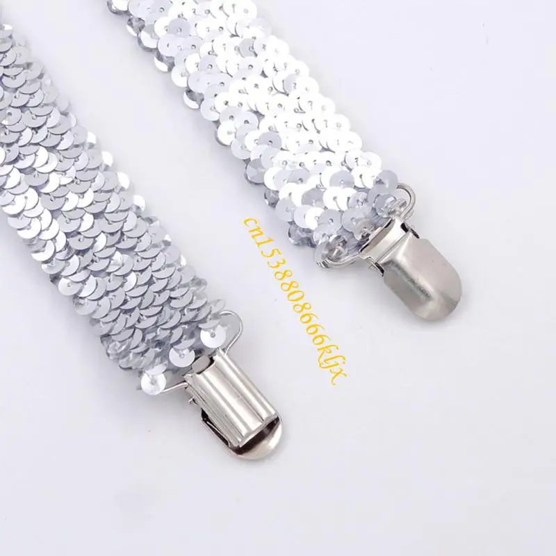 

Professional Disco Glittering Gloves Necktie Accessories Set Stage Show Outfit Practical Sparkling Party Wear 066C