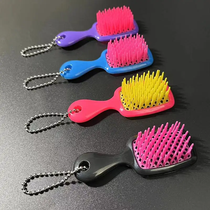 Mini Keychain Hair Brush Ergonomic Air Cushion Scalp Massage Comb Pocket Size Hairdressing Tool for Travel Daily Grooming