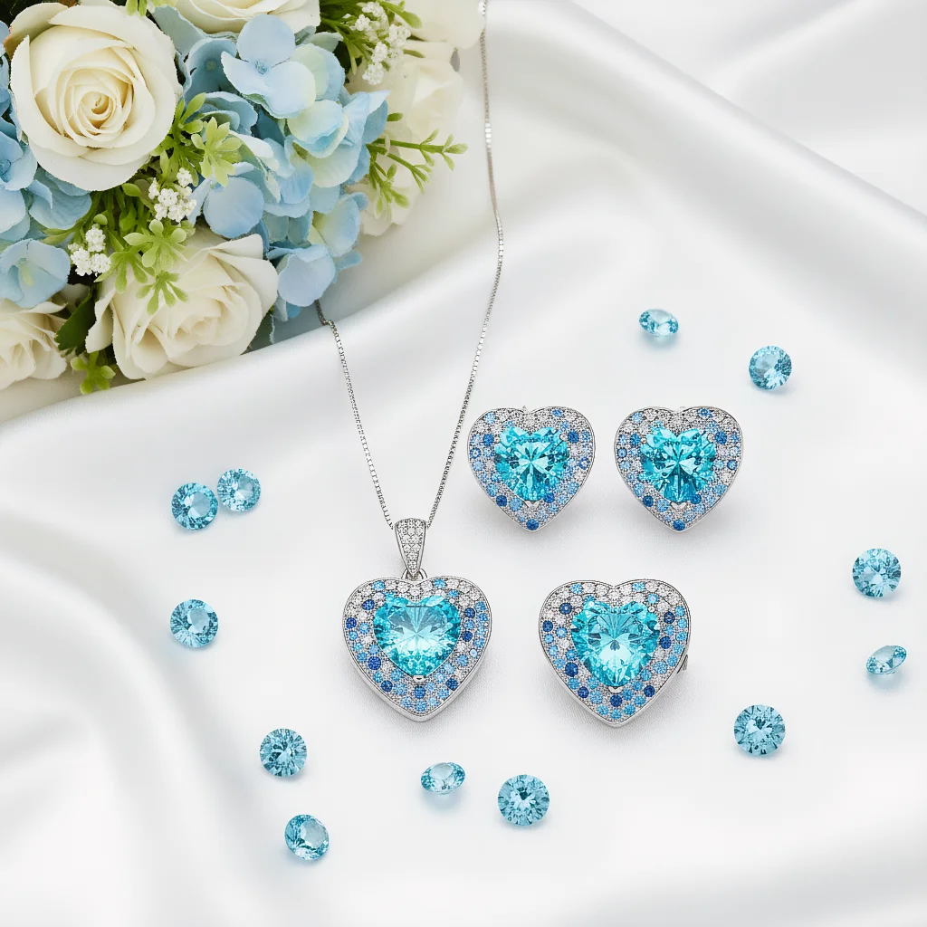 

Элегантный винтажный комплект ювелирных изделий из 3 предметов для женщин, ожерелье в форме сердца океана, блестящее колье с кристаллами, свадебные серьги для вечеринки