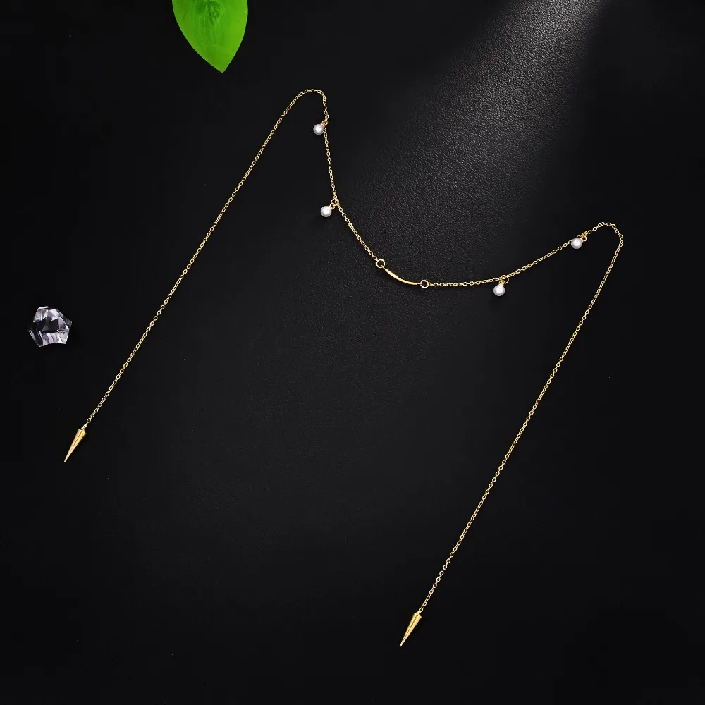 Gesichtskette mit geometrischen Quasten und schlanker Reisperlenkette für Damen – Neues, einzigartiges Geschenk für Geburtstagsfeiern und den Alltag – Detail 3
