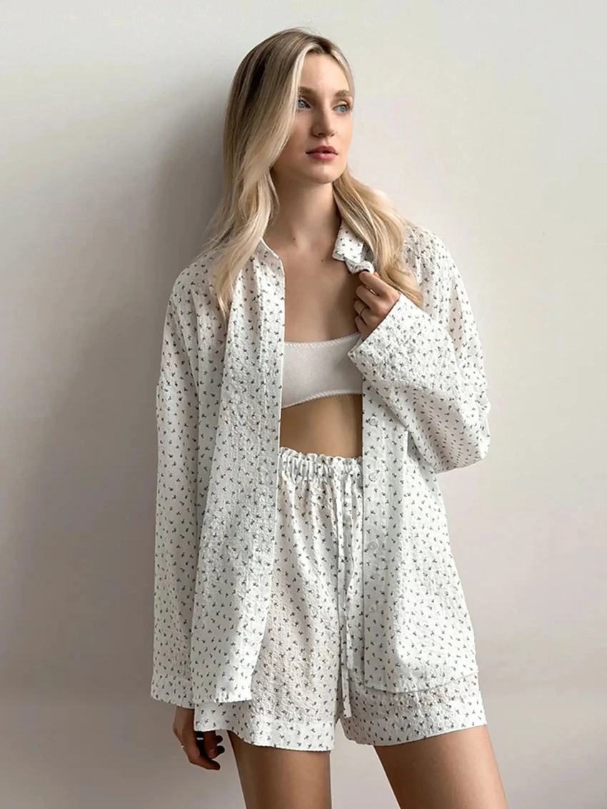 

Marthaqiqi осенние женские пижамы, комплект из 2 предметов, одежда для сна с отложным воротником, ночные рубашки с длинными рукавами, шорты, повседневная домашняя одежда, женская