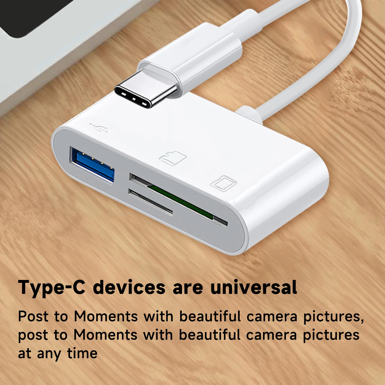 Type-C OTG Card Reader, USB C to SD/TF Memory Card Adapter for Laptop, Phone, Tablet, Camera Data Transfer