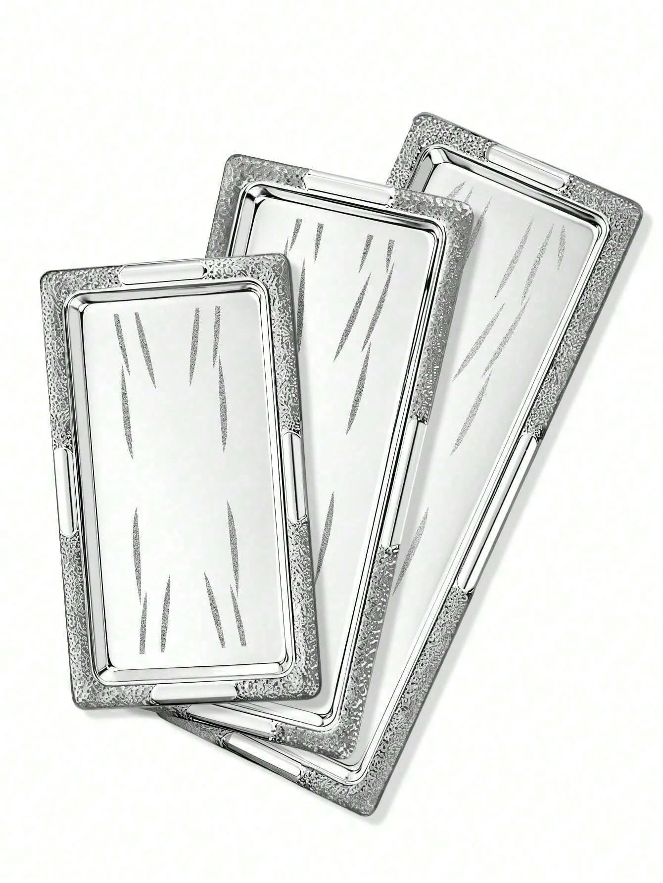 1 piece of silver wrought iron long tray, storage tray, dinner plate and serving tray in Middle Eastern style; available in thre view 5