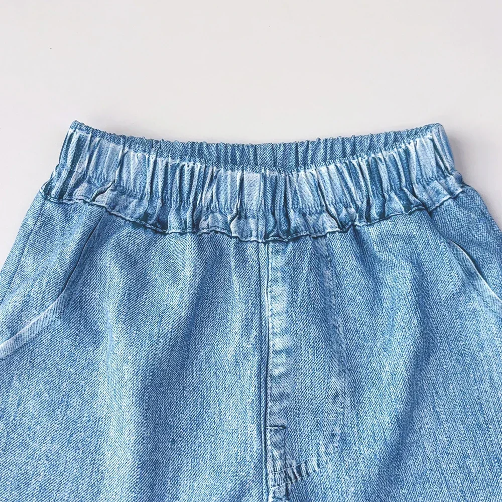 3-7 سنة الصيف الأزرق تقليد الدنيم بروتيل أعلى + السراويل 2 قطعة مجموعة عادي ملابس الأطفال ملابس الفتيات عادية #6