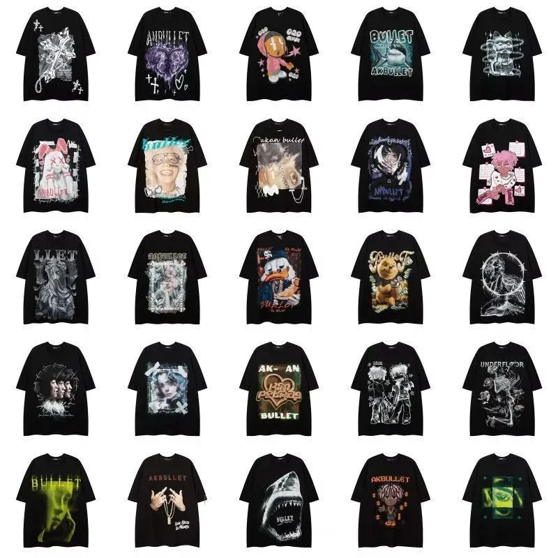 High Street Original Retro Short-sleeved Men's American Trendy Brand Hip-hop Dark Personality Printing Loose Cotton T-shirt