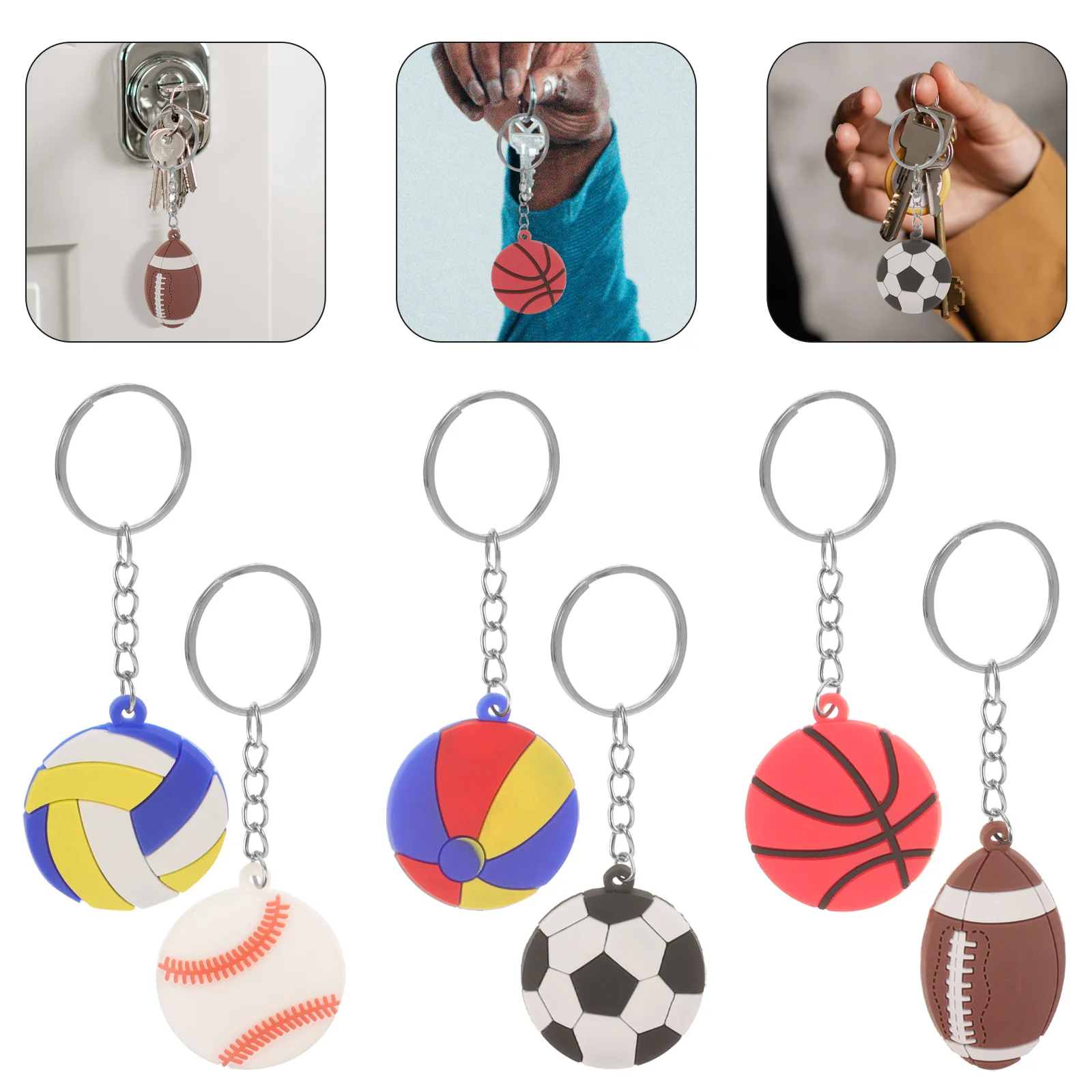 6 Pcs Football Fan Keychain Adorable Decorative Sports Keychains Metal Bag Pendant