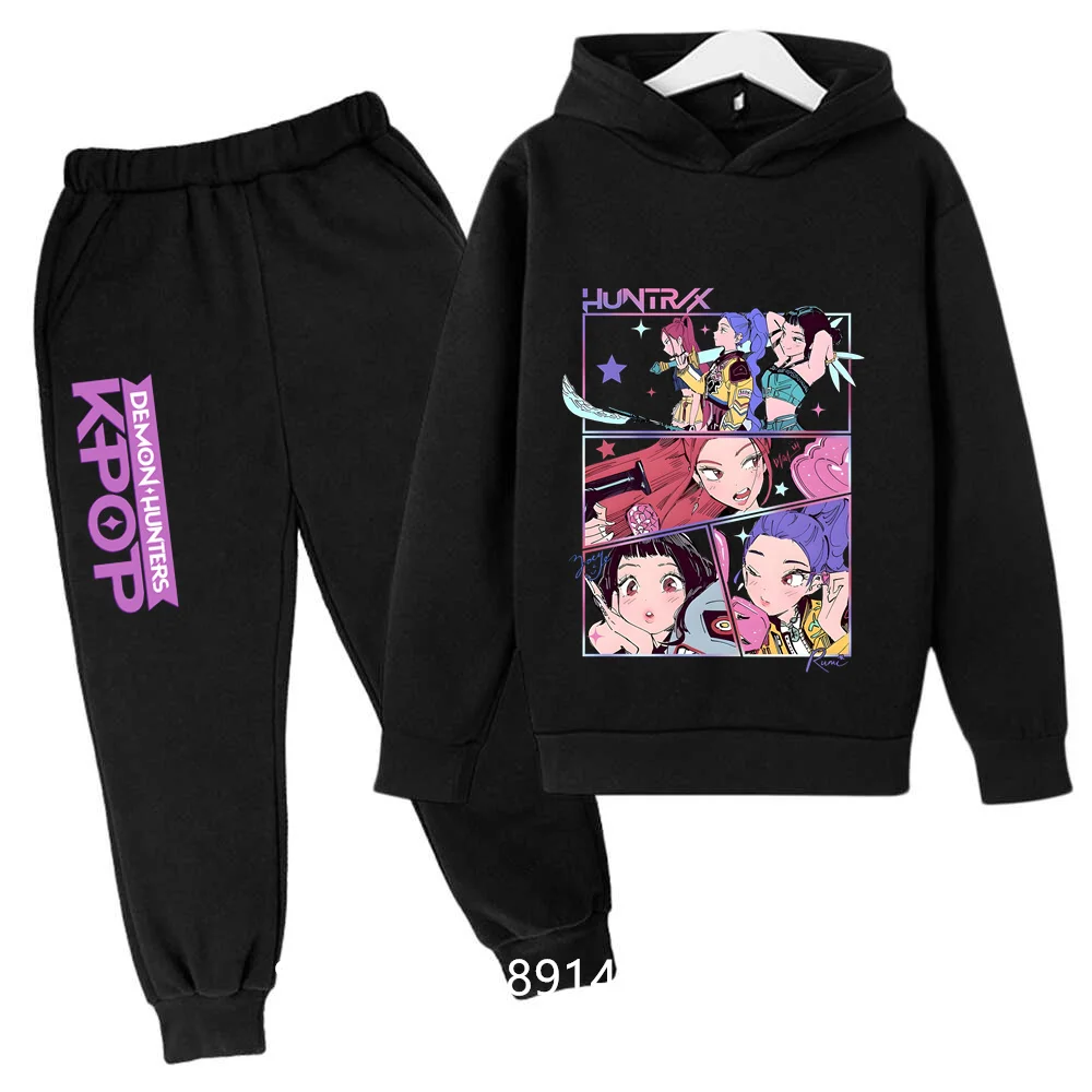 

Cartoon Kpop Demon Hunters Boys Kids Hoodie Set Girls Autumn Purple Soft Warm Fashion Anime Print Cozy 2-Piece Wear​