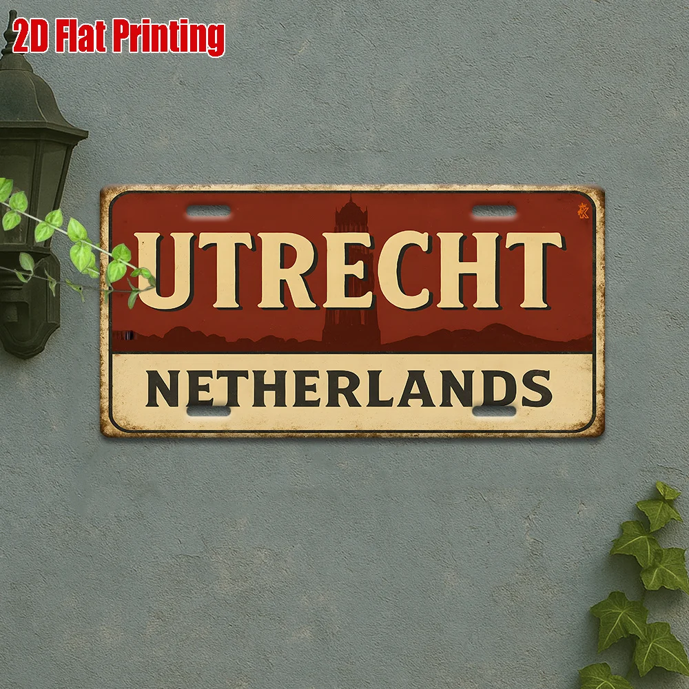 2D-Flach, 2D-Flachdruck, 1 Stk., Vintage-Metallschild, Außen-Wandkunst (30,48 cm * 15,24 cm), Utrecht Niederlande Schild, Per