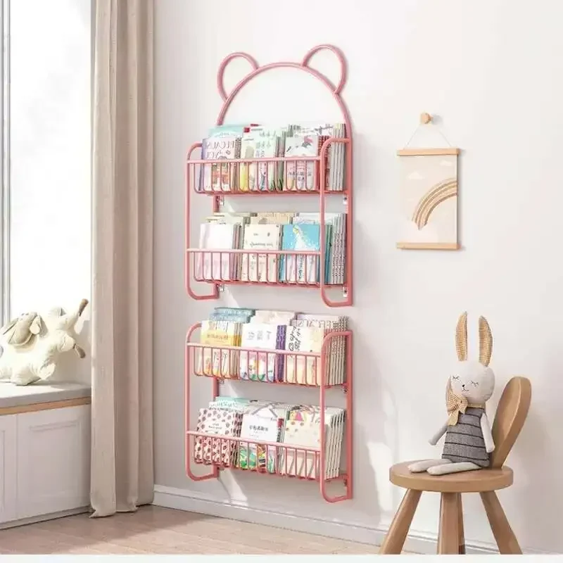 Simple Metal Bookshelf Study Kids Student Picture Book Storage Rack Wall Hanging Shelf Bookcase Kids Mensole Bedroom Furniture