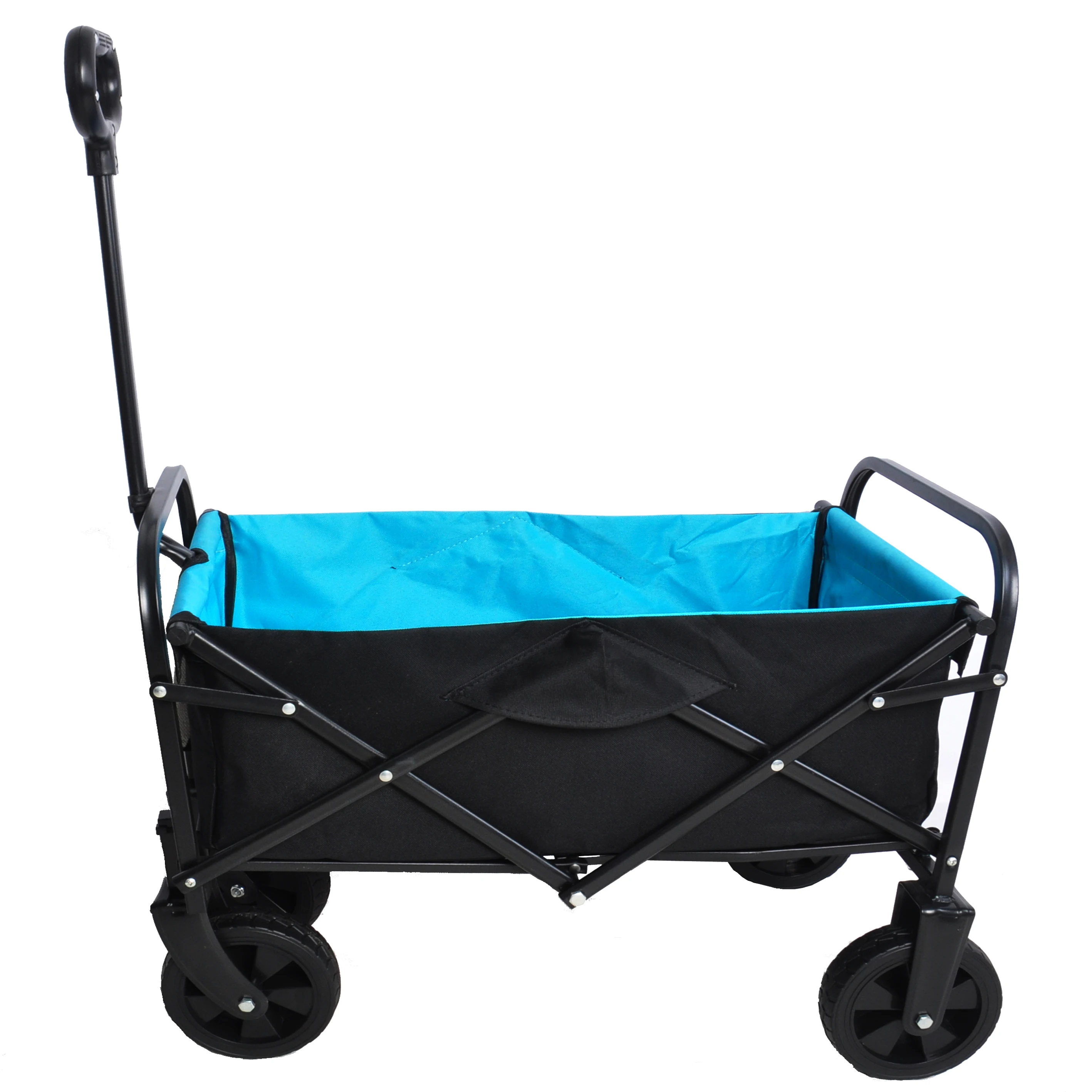 [Flash Sale]Folding Portable Wagon Garden Shopping Beach Cart Blue&Orange W/Adjustable Handles[US-Stock]