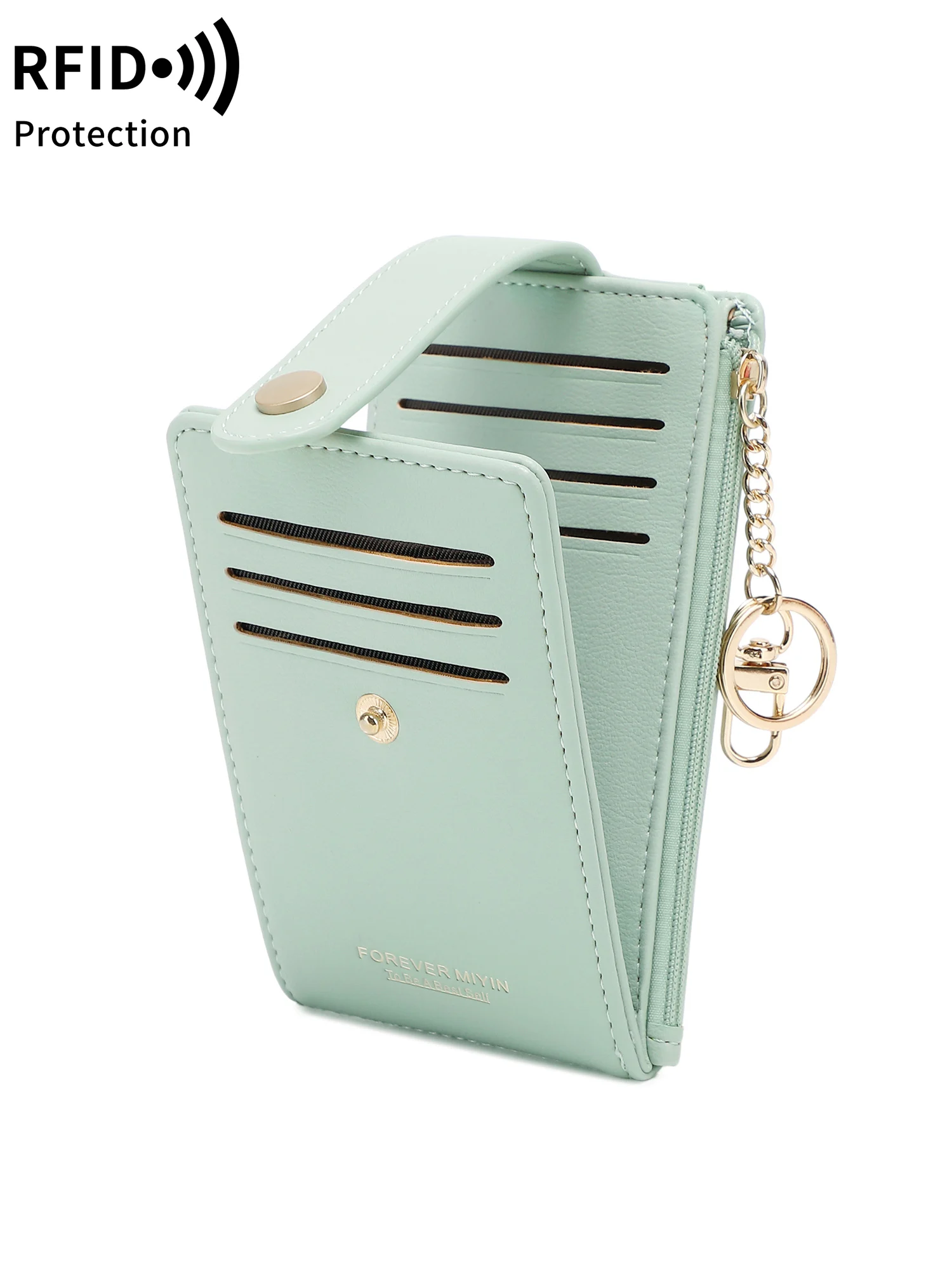 Stylish vertical folding card holder ultrathin womenswallet bifold multi-card holder zippered coin purse clutch bag with keyring