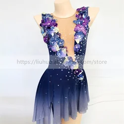 LIUHUO Women Aldult Girl Customize Costume Performance Competition Leotard Ice Figure Skating Dress Dance Sleeveless Flower Teen