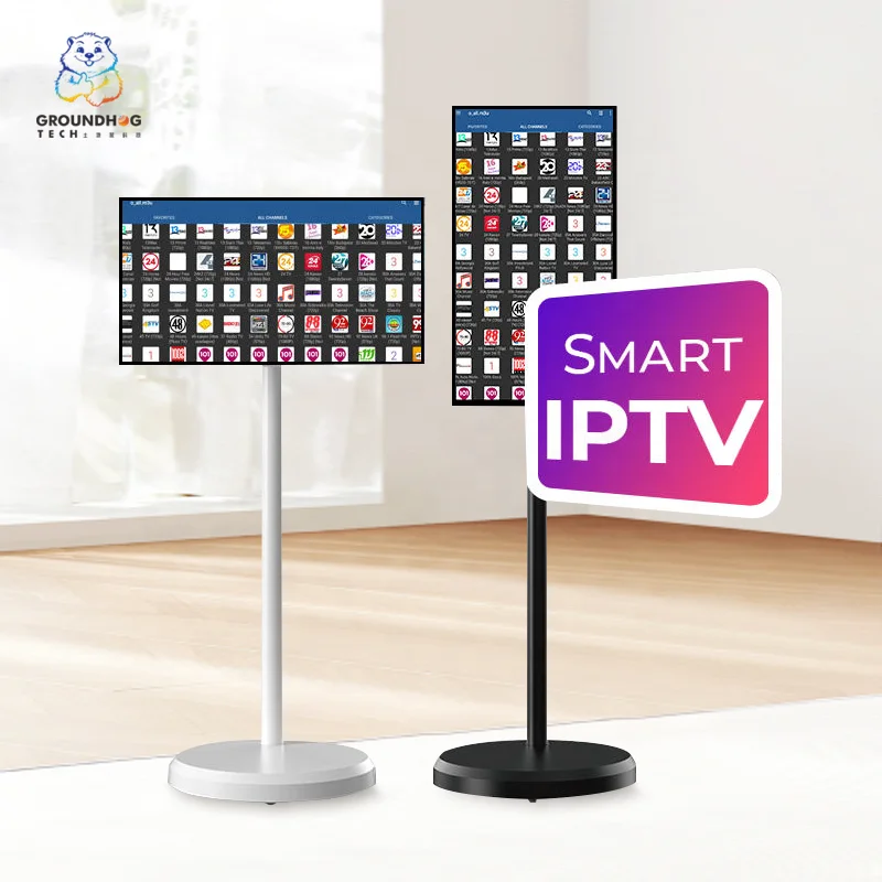 Soporte de TV portátil de pie Follow By Me pantalla táctil Vertical 21,5 pulgadas Smart Tvs móvil con cámara Tablet Pc