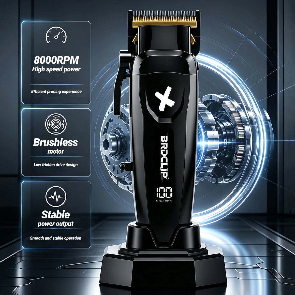 BRDCLIP 8169 Professional Brushless Motor 8000RPM LCD Hair Clipper DLC Blades Men's Trimmer Barber Haircut Machine
