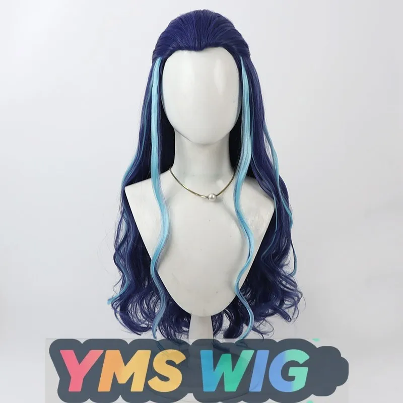 [ YMS WIG ]West Sea Dragon King Cosplay Wig Nezha Ao Bing Aunt Widow's Peak Blue Highlights Curly Hair