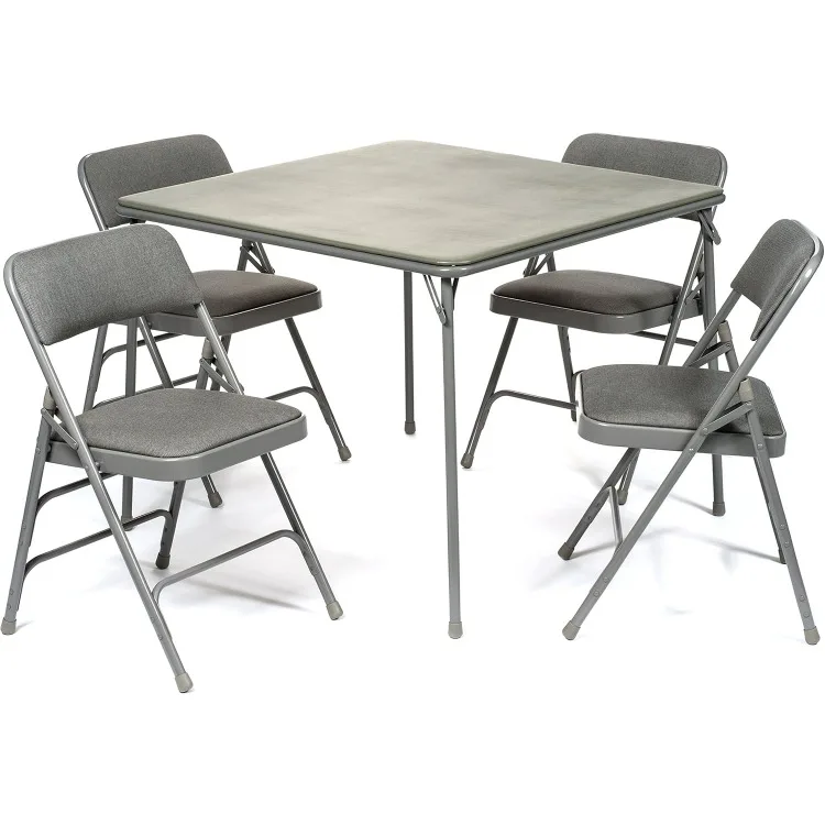 Folding Card Table and Fabric Padded Chair Set (5pc) - Comfortable Padded Upholstery