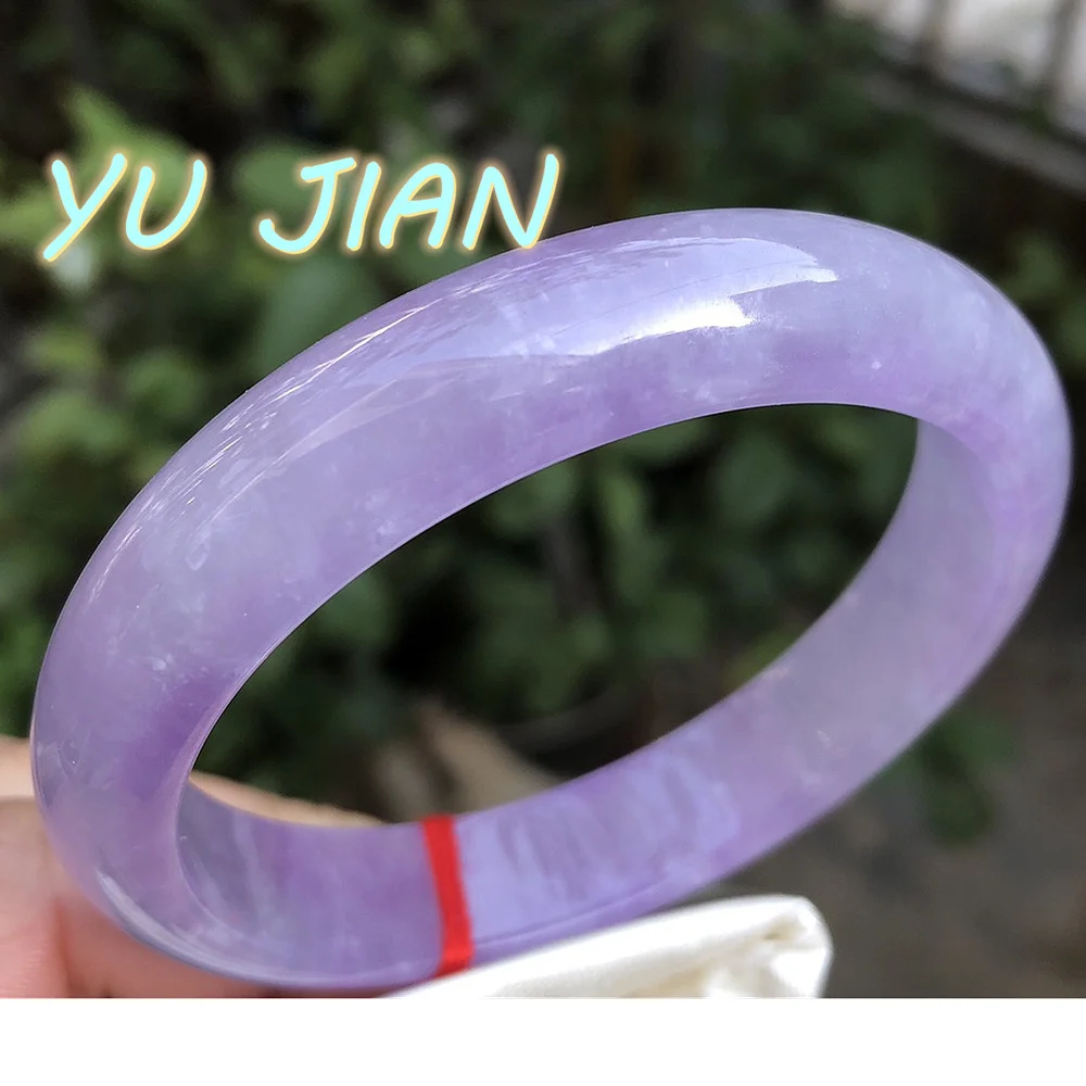 

Newest Lavender Color Jadeite Bangles Natural Floating Flower Jade Bracelet Exquisite Perfect Emerald Handring High Fine Jewelry