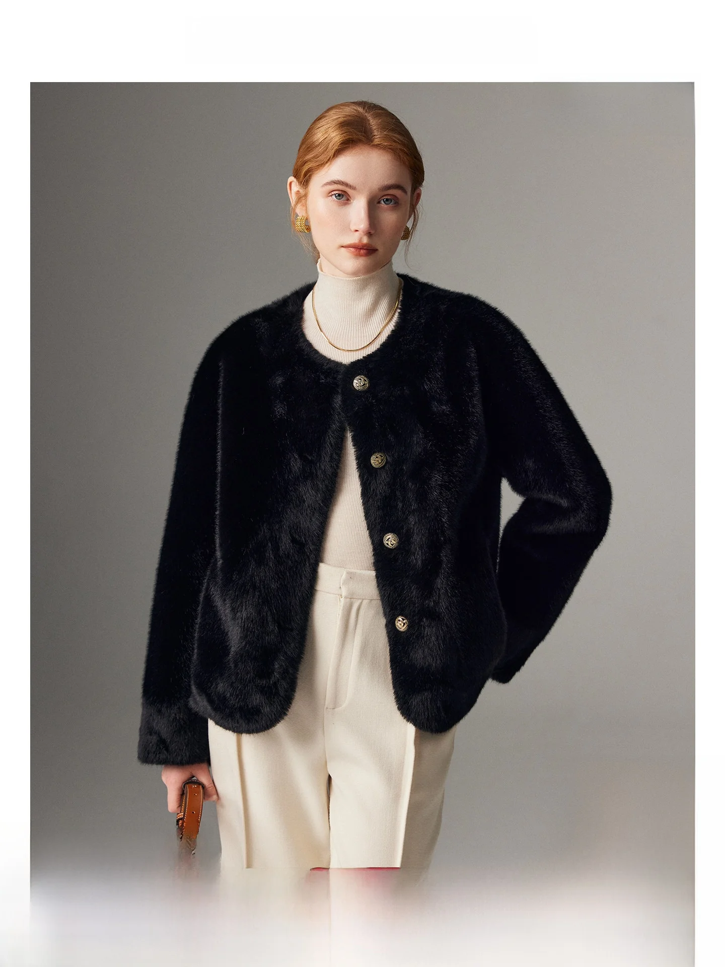 

Eco-Friendly ort Fem Mink Fur Coat Bla Ele High-End Feeling Winter Thiened Long Sve Korean Sle round Ne