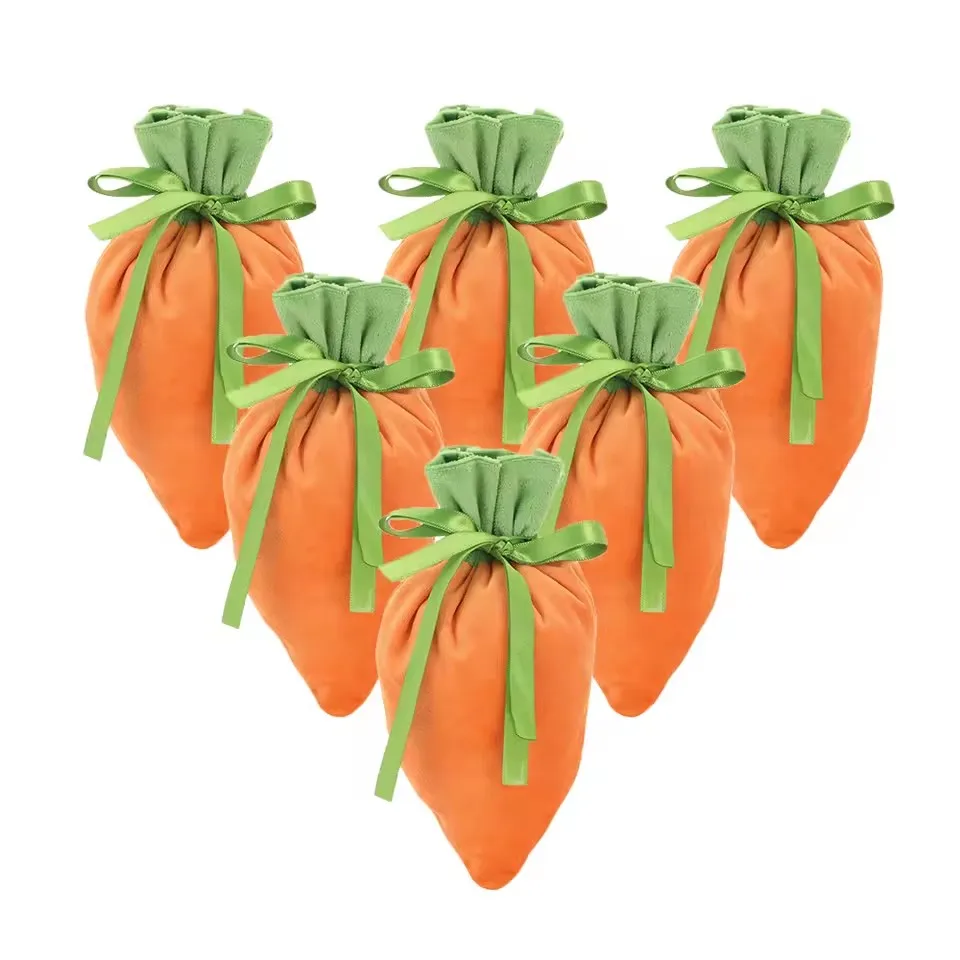 5Pcs Easter Carrot Shape Drawstring Candy Bags Gift Packaging Bag Mystery Gifts Box for Easter Valentine\'s Day Children\'s Day