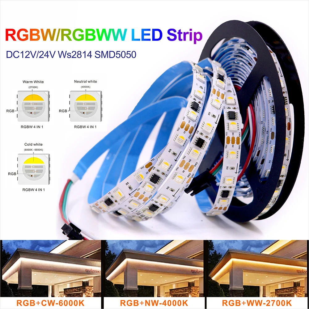 WS2814 RGBW CW NW WW 60LED Led Strip Light 12V24V 4in1 Similar SK6812 RGBW Pixels Addressable WS2811 RGBWW RGBCW 5050 Led Light