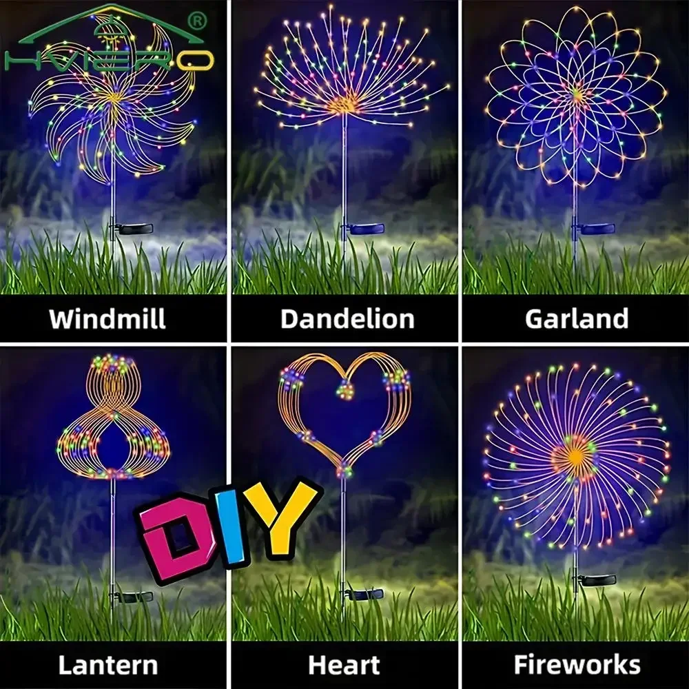 Imagem -02 - Luzes de Fogos de Artifício Led Solares Fada Modos de Trabalho à Prova Dágua para Decoração de Jardim ao ar Livre Festas Casamentos de Natal Lâmpada de Gramado