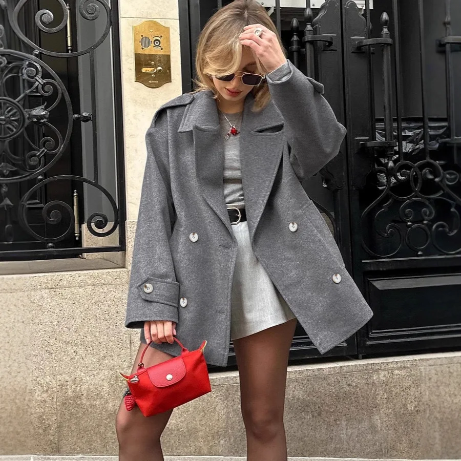 

Casual Lazy Sle Faionable Versatile Mid-Length Woolen Women's Suit Jaet Autumn Winter New Arrival Commute Straight Tube...