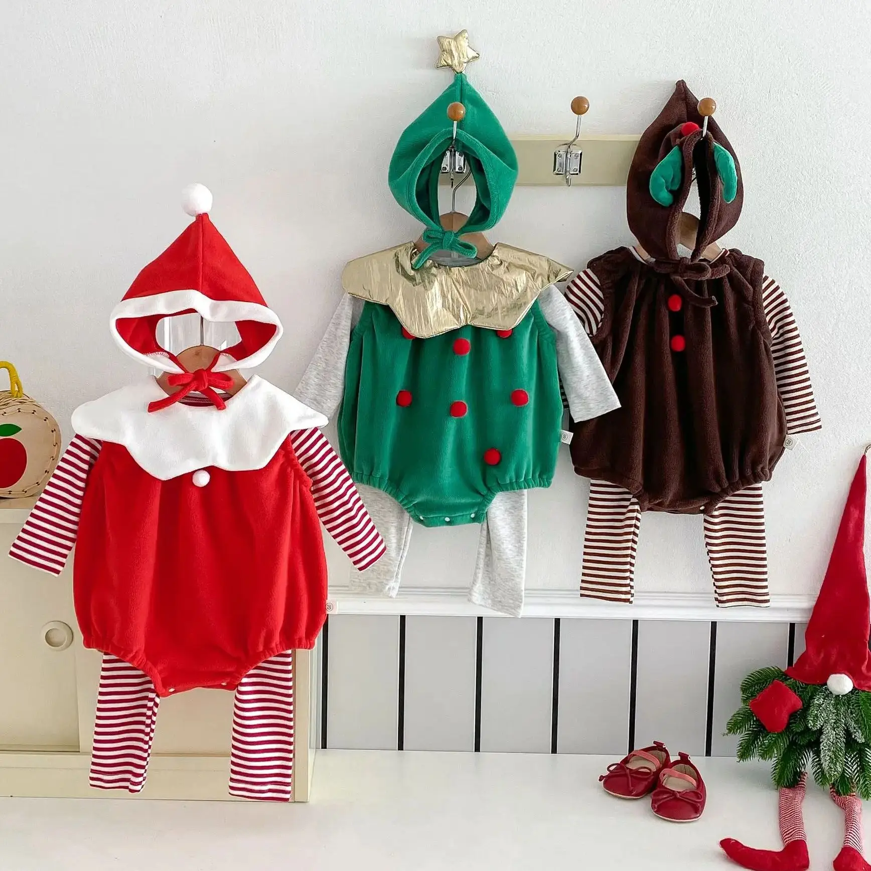 

Cute Baby Santa Claus Costume Set Infant Sleeveless Romper With Hat For Toddler Party Photoshoot Soft Christmas New Year Outfits