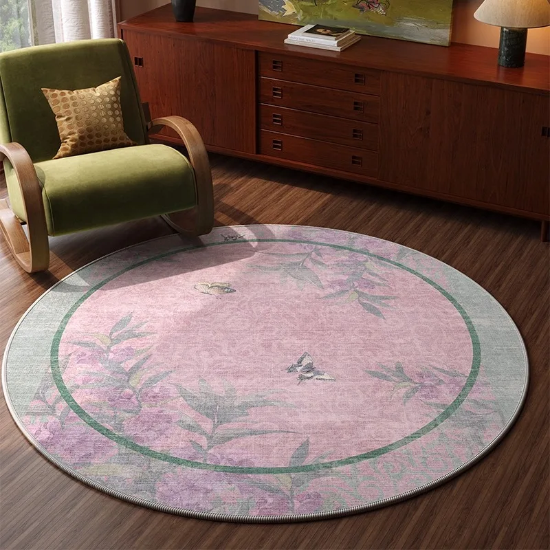 

Chinese-style Round Carpet Vintage High-end Aesthetic Bedroom Rugs Floral Print Artistic Luxury Easy To Maintain Sofa Mats Tapis