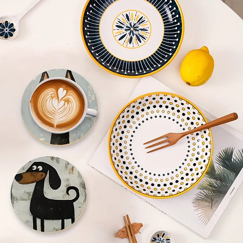 6PCS 2D Animal Motif Retro Clean Wooden Cup Mat Surface Guard Household Dining Pub Workplace Ornament Ideal Present Functional view 2
