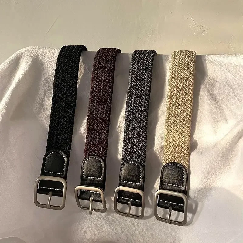 Fashion Knitted Belts No-hole Design Elastic Band Belts 100cm Unisex Universal Belts Jeans Accessories