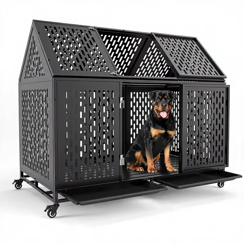 52 Inch Heavy Duty Alloy Steel Dog Crate Indestructible & Escape-Proof Open Roof Wheels Extra Large for Giant Dogs Indoor Use
