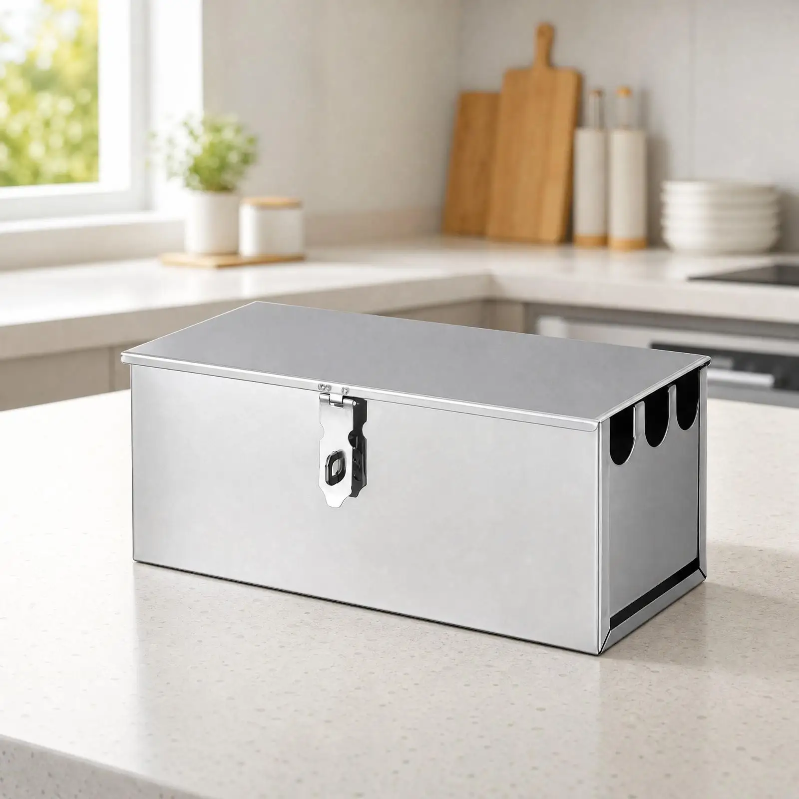 Knife Organizer with Lid Stainless Steel Kitchen Storage Rack Box for Countertop Secure Latch Design