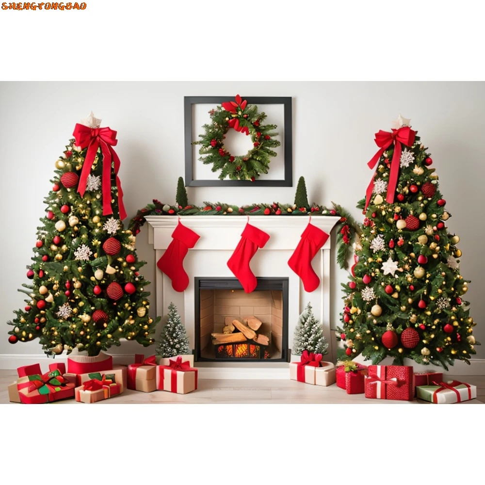 Рождественский фон для фотосъемки, зимняя ночь, окно, деревянный пол, камин, рождественская елка, снег, дети, взрослые, семейная вечеринка, реквизит для фотостудии