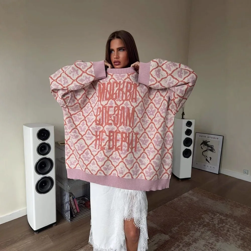 

Women's Lazy Style Knit Sweater Autumn Winter Soft Crew Neck Long Sleeve Casual Pullover With Unique Design